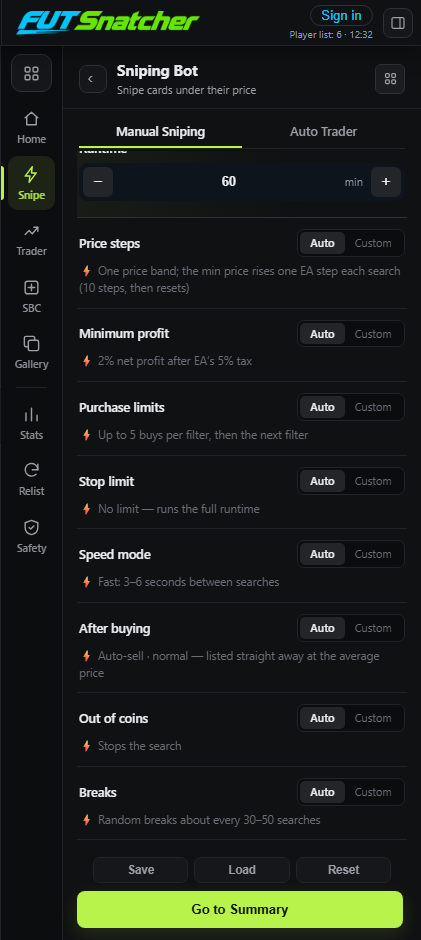 Sniping settings